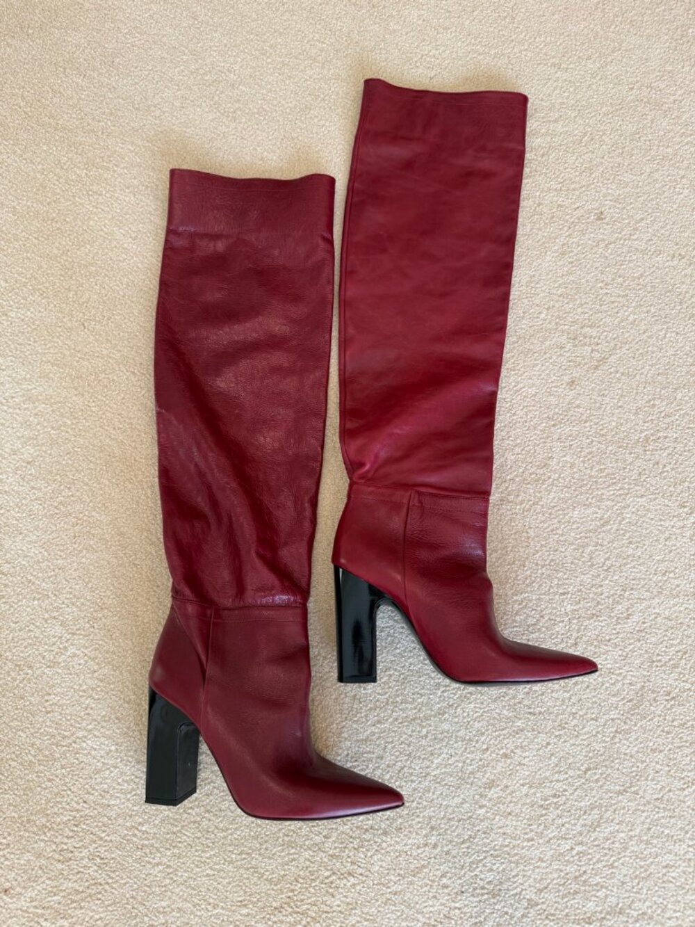 Zara Red Leather Over-the-Knee Boots — Size 39 (New Without Tags)
